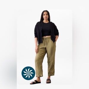 Athleta Retreat Linen Olive Green Pants LP